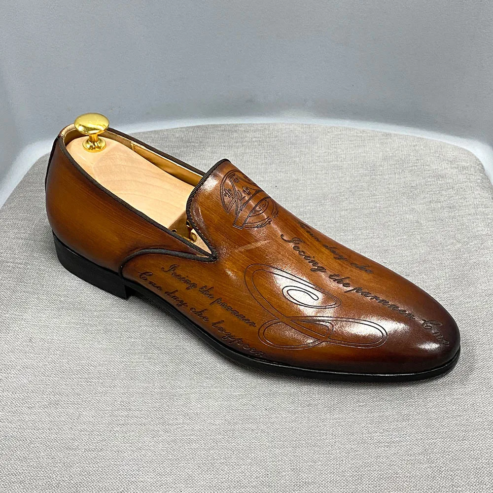 Estilo italiano pintados à mão carta sapatos masculinos couro de vaca genuína alta qualidade sapatos de vestido formal mocassins sapatos de