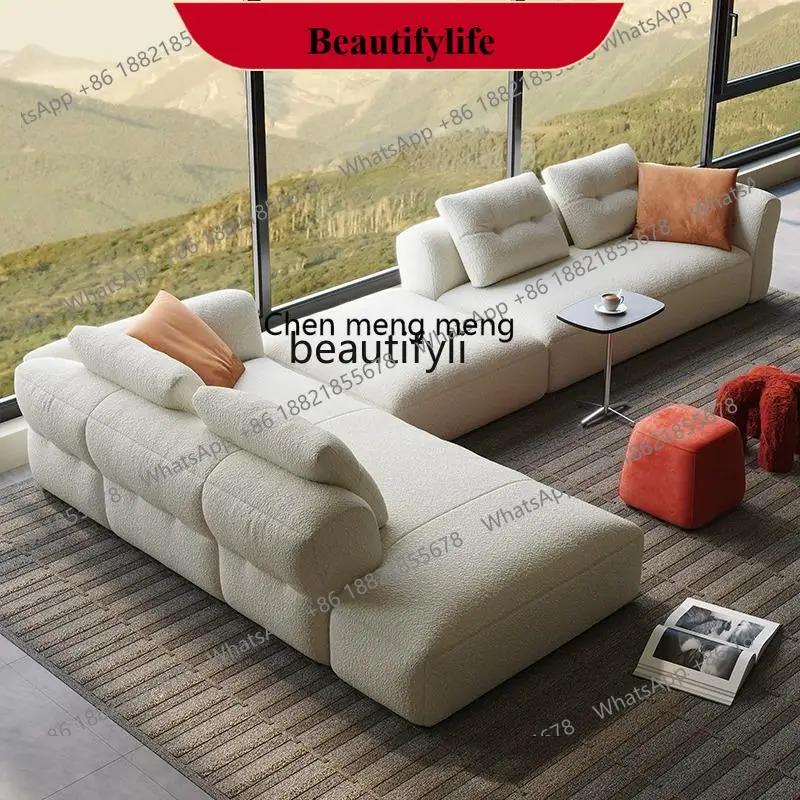 z183 Large living room lamb wool fabric sofa curved multi-person combination modern simple, corner special-shaped sofa