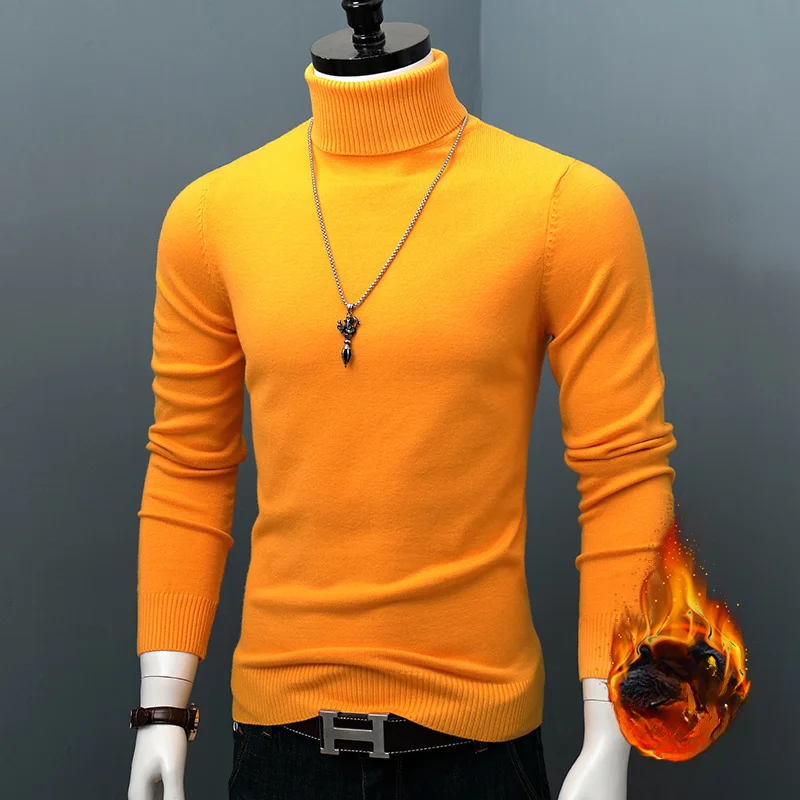 

New Men's High Neck Sweater Solid Color Pullover Knitted Warm Casual Turtleneck Sweatwear Mens Winter Outdoor Tops Knitwear A127