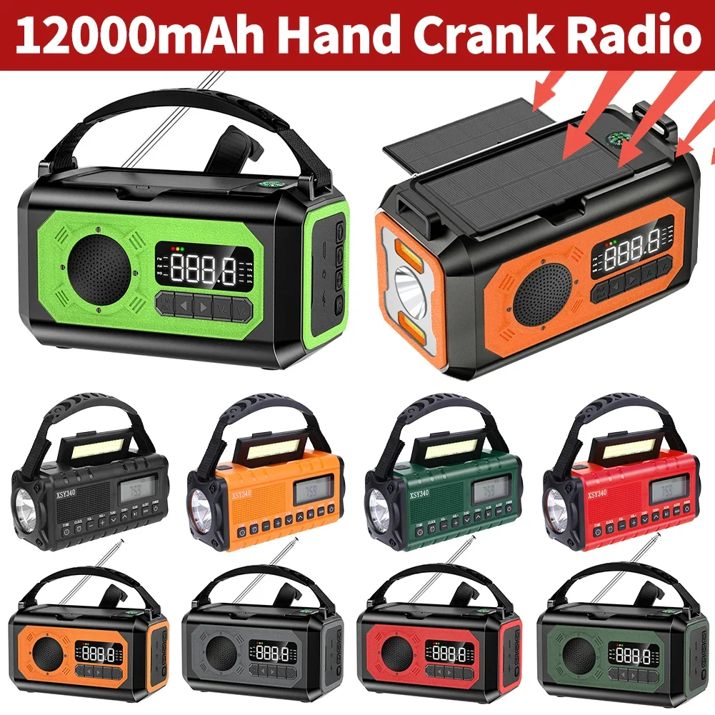 

10000mAh/12000mAh Emergency Solar Hand Crank Weather Radio FM/AM/SW/NOAA SOS Alarm Radio with Reading Lamp Power Bank Flashlight