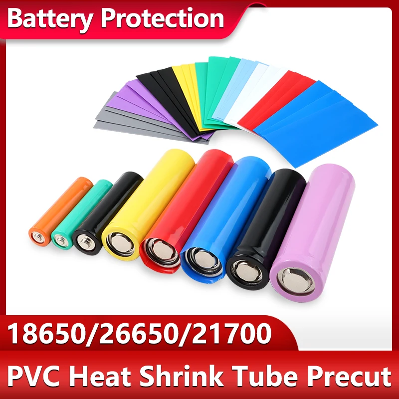 PVC Heat Shrink Tube Battery Protection Waterproof Precut Shrinkable Insulation Sleeve for 18650/26650/21700/No.5(AA)/No.7(AAA)
