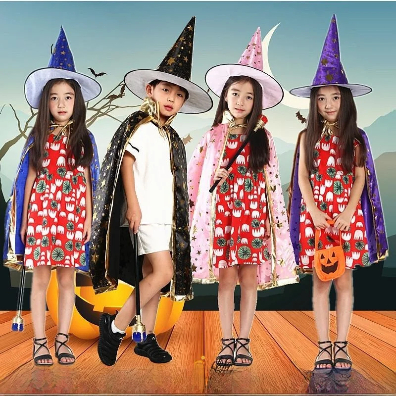 زي الهالوين للأطفال، عباءة للأولاد والبنات، زي أداء للبالغين، ملابس أداء للساحر والساحرة