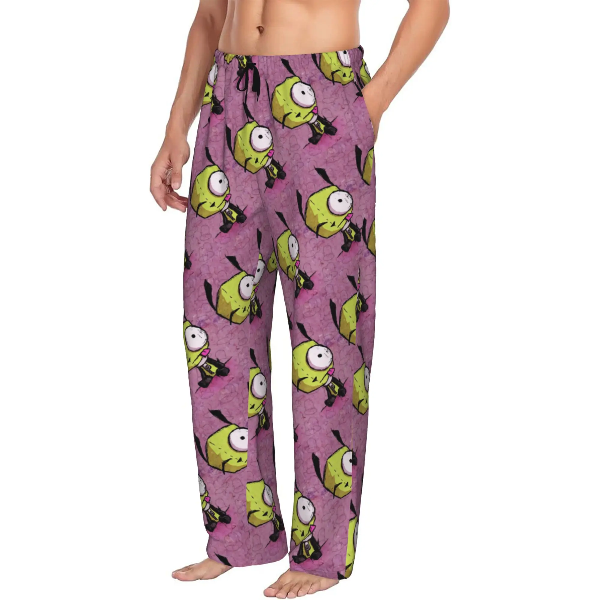 Custom I-Invader Z-Zim Cartoon Pajama Pants Sleepwear Men Elastic Waistband  Sleep Lounge Bottoms with Pockets