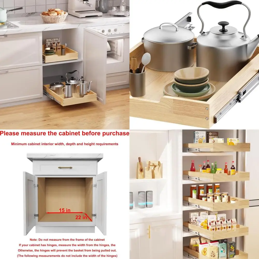 

Деревянный выдвижной органайзер для шкафа шириной 14 дюймов x 21 дюйм, сверхпрочные выдвижные ящики для внутренних шкафов для хранения и организации кухни