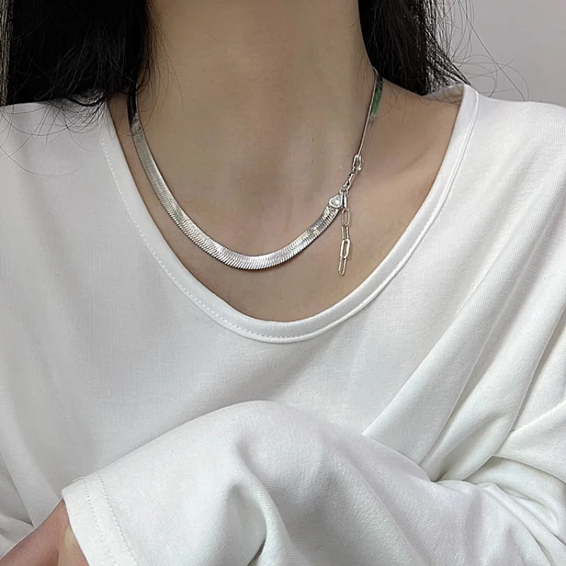 

VENTFILLE 925 Sterling Silver Snake Bone Chain Classical Necklace for Women Hip Hop Neutral Simple Jewelry Gift Dropshipping