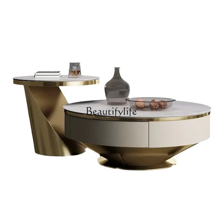 

Kari ice jade coffee table round marble light luxury modern coffee table