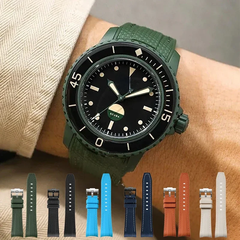 Rubber Silicone Watch Band for Swatch X Blancpain GREEN ABYSS Curved End Waterproof Sport Woven Pattern Strap Bracelet tool 22mm