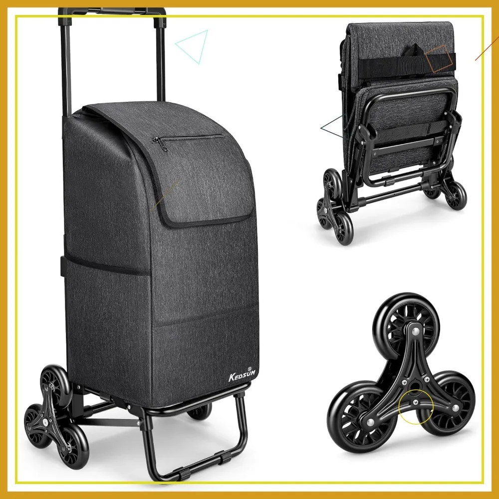 

Тележка для покупок 2-в-1 с функцией подъема по лестнице, со съемной водонепроницаемой сумкой, вместимостью 60 л/300 фунтов, складная конструкция для удобного хранения, черная