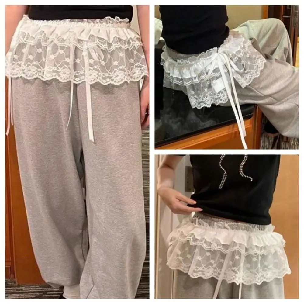 New Embroidered Flower Lace Mini Skirt See Through Harajuku Ruched Skirts Y2K Streetwear Butt Curtain Jeans Decoration