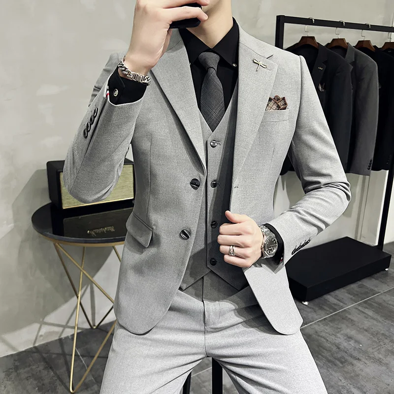 Jacket Vest Pants High End Brand Boutique Solid Color Mens Casual business office Suit Groom Wedding Dress Party Blazer Trousers