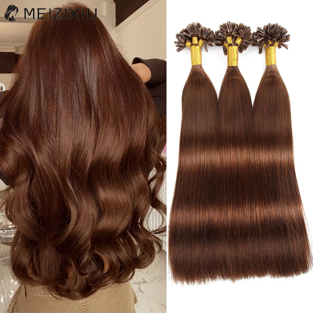 

U Tip Pre Bonded Human Hair Extensions Remy For Woman Golden Brown Hair Straight 24 inch Extension #27 Keratin Nail Tip Hair 50g