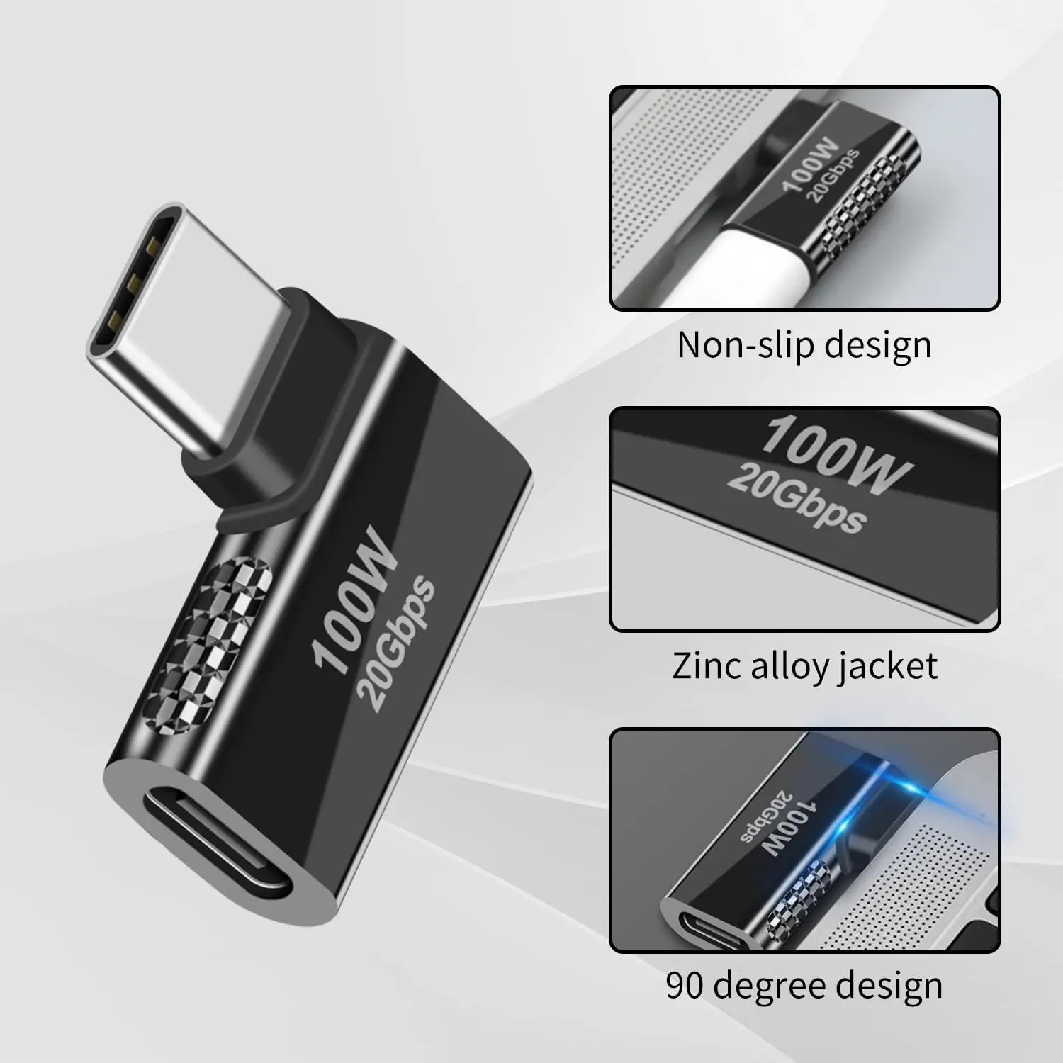 PD 100w, 90 Degreer USB Type C Male to Female Support 20Gbps Data Transfer for steam Deck Accessories, Laptop, Tablet 2 Pack