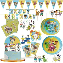 Rugr-ats Birthday Party Decor Disposable Tableware Tablecloth Cup Plate Napkin Rugats Balloons Baby Shower Kids Party Supplies