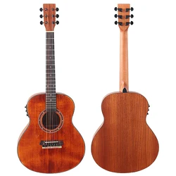 High Glossy Solid Wood Top Guitar with EQ Matte Finish, Electric Folk Guitar Vintage Color 6 Strings