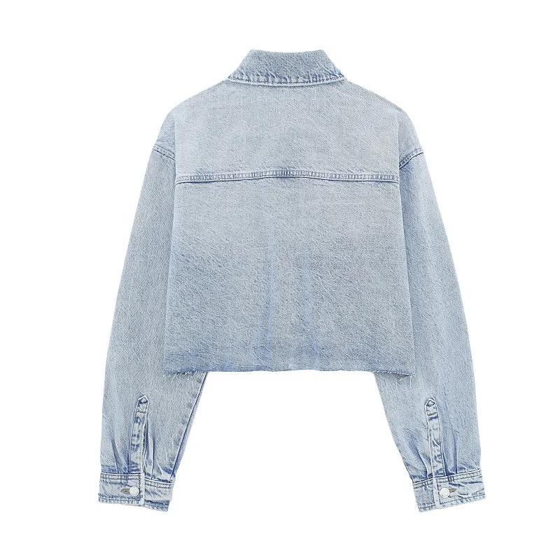 Tangada 2024 New Women Blue Oversize Crop Denim Jacket Boyfriend Style Female Coat Outwear 3H0188