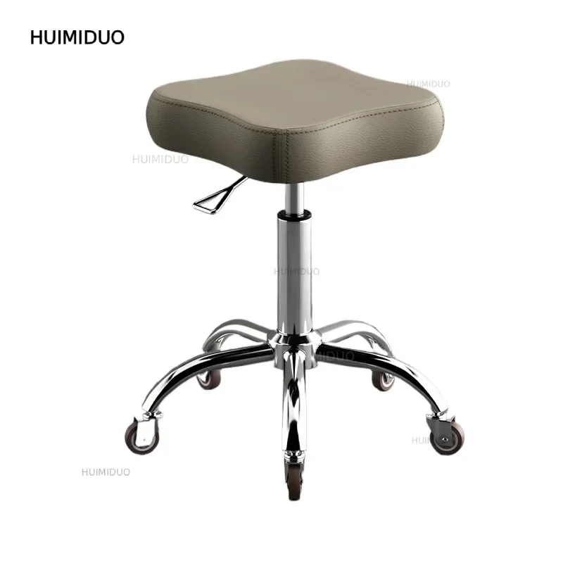 Height Adjustable Swivel Stool with Wheels PU Leather Rolling Stool for Home Kitchen Salon Nail Studio Ergonomic Barber Chair