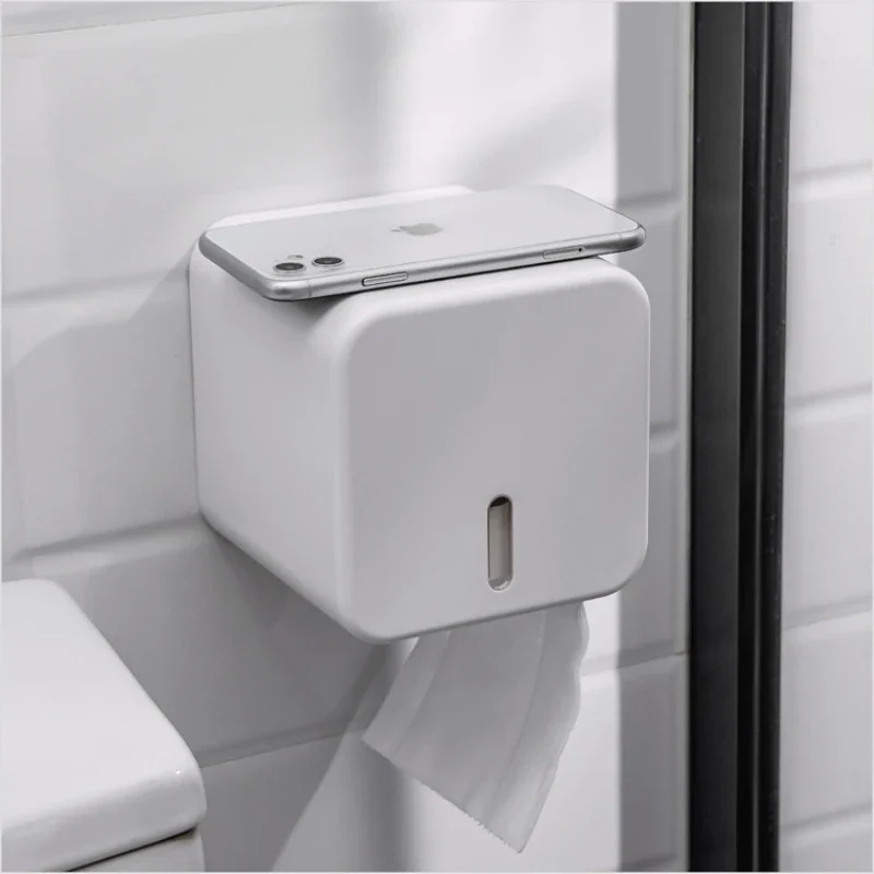 Wall-Mounted Roll Holder Bathroom Toilet Tissue Box Household Punch-Free Paper Tube Visual Window Tissue Holder Rolling Tray