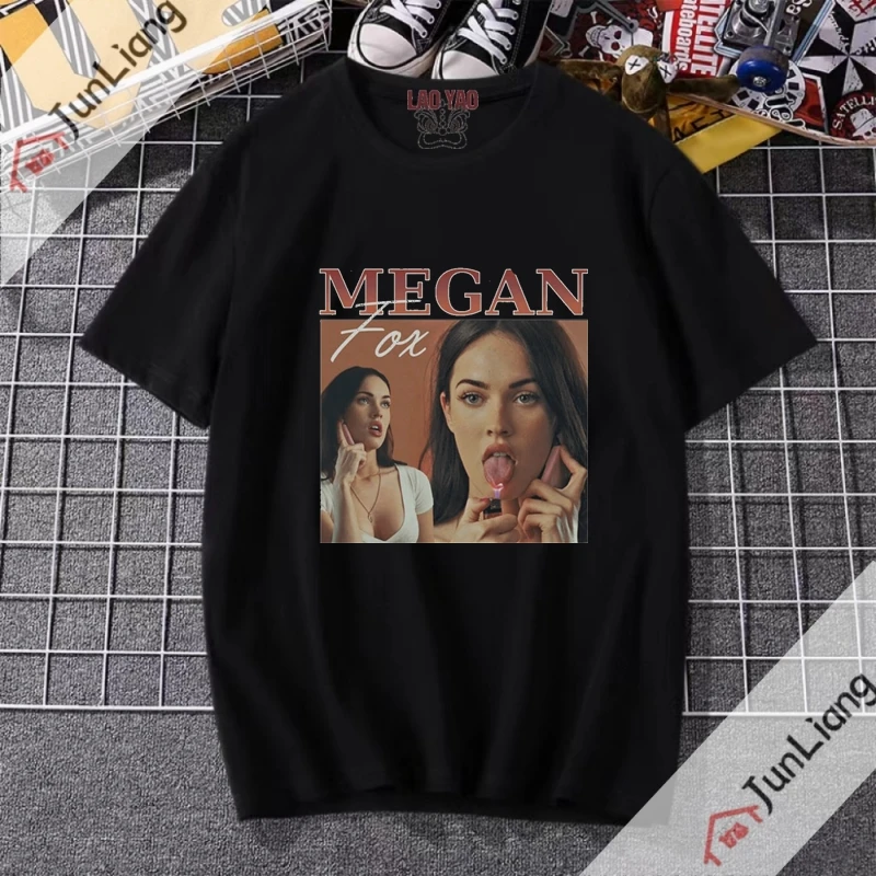 Streetwear Movie Actress Tops 100%cotton Men's T-shirts Megan Fox Sportswear Man Y2k Clothing Goth Clothes Short Sleeved T-shirt