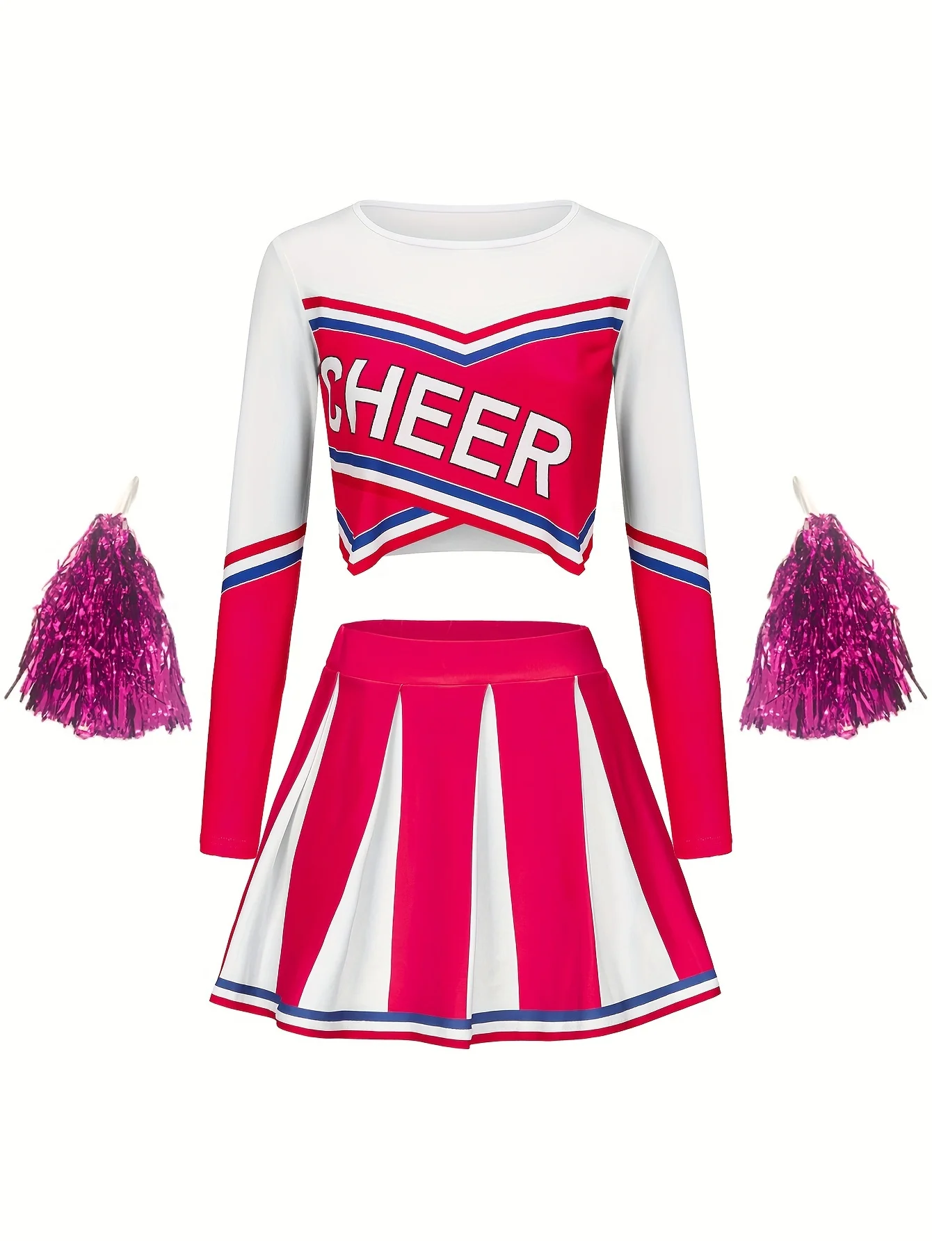 Cheerleading Rose red Skirt set Cute Sports Children's Pom-poms Performance Girls Holiday Party Clothing Back To School Season