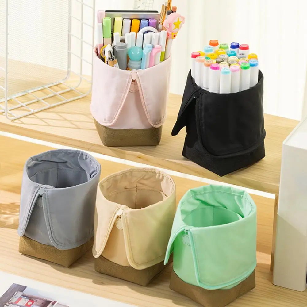 Estojo de pé com fecho com zíper, grande capacidade caneta titular, leve saco estético caneta, volta às aulas