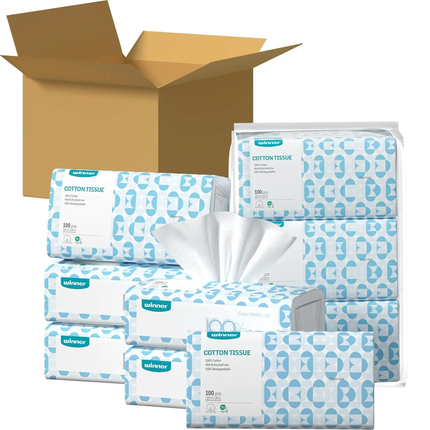 

Soft Face Towels, 100% USDA Biobased, 2 Packs per Case, 12 Bags Total, 1200 Count