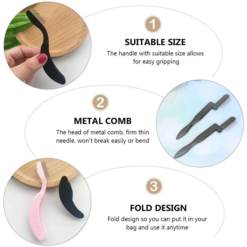 6 個の折りたたみまつげコームステンレス鋼眉毛コーム人間工学に基づいたハンドルまつげグルーミングと眉毛の定義化粧ツール用