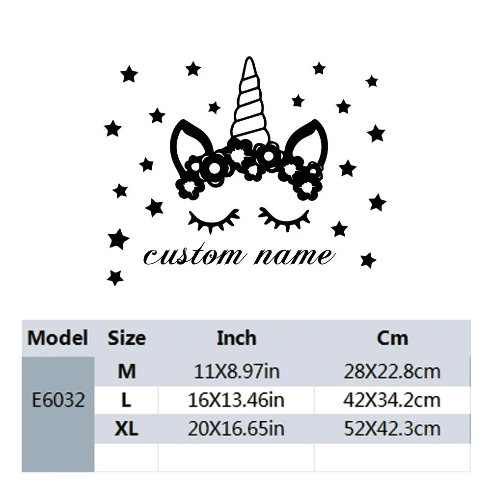 1PC Colorful Unicorn Customized Name Vinyl Self Adhesive Wallpaper For party decoration Wall Stickers Waterproof Wallpaper view 2