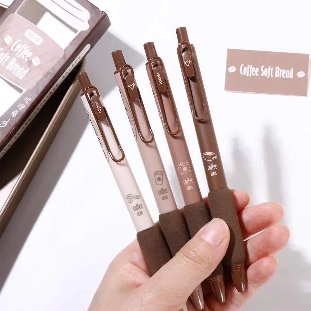 4pcs/set Coffee Color Students Stationery No Pain in Fingers Writing Pen Soft Bread Gel Pen Set Neutral Gel Pen Ballpoint Pen