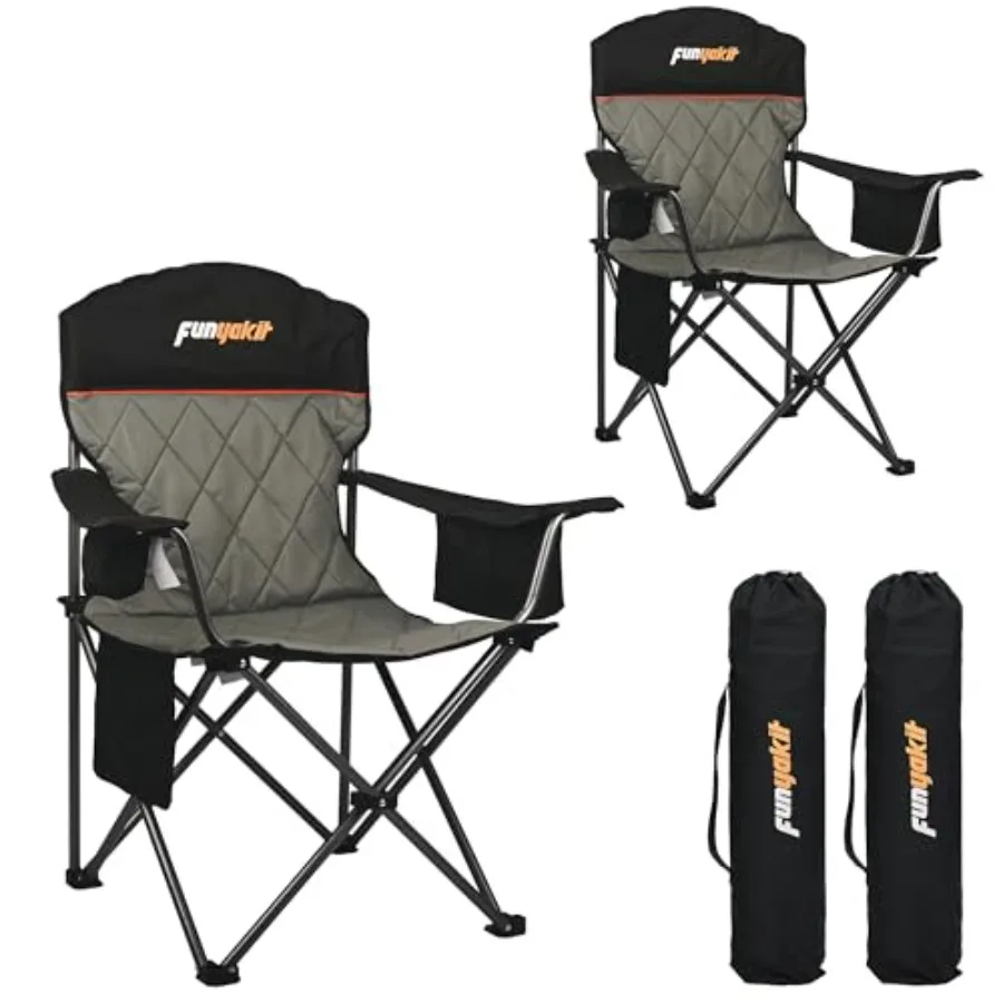 

Heavy Duty Camping Chairs 350LBS Capacity Portable Chair Folding Chair with Cooler Bag and Cup Holder for OutdoorSports Beach F