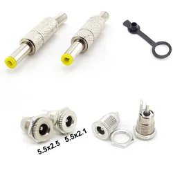 Zilver Metaal DC Man vrouw Voeding DC099 socket Plug Jack Connector 5.5x2.1mm 5.5mm x 2.5mm Gele Kop 5.5*2.1 5.5*2.5mm