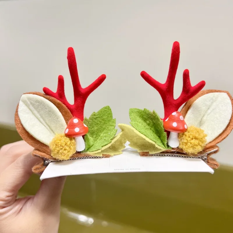 2pcs/Set Kawaii Christmas Elk Ear Hair Clip Women Girl Santa Snowman Hairpin Xmas Party Barrettes For Kids Cosplay Headwear