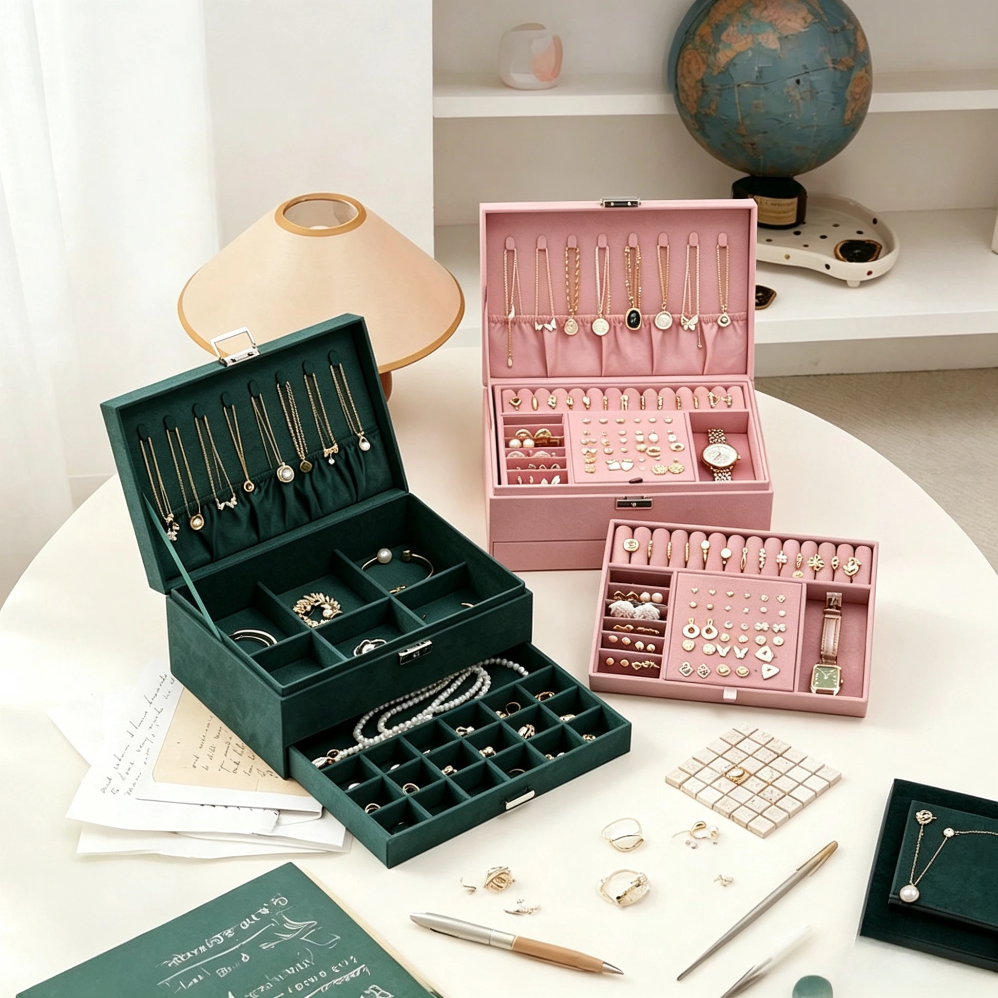 Velvet Jewelry Box - Portagioie in Velluto a 3 Livelli
