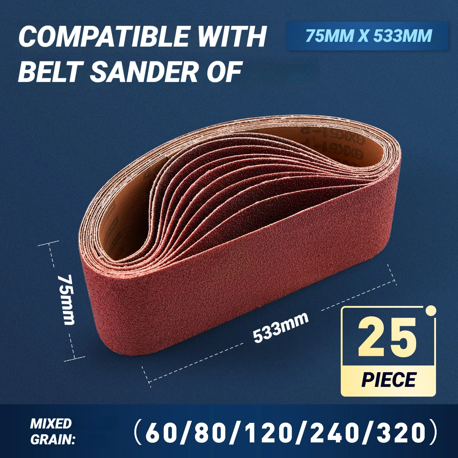 SI FANG 75x533mm Sanding Belts Set for 3x21'' Sanders Abrasive Bands for Wood Soft Metal Polishing Woodworking Metalworking