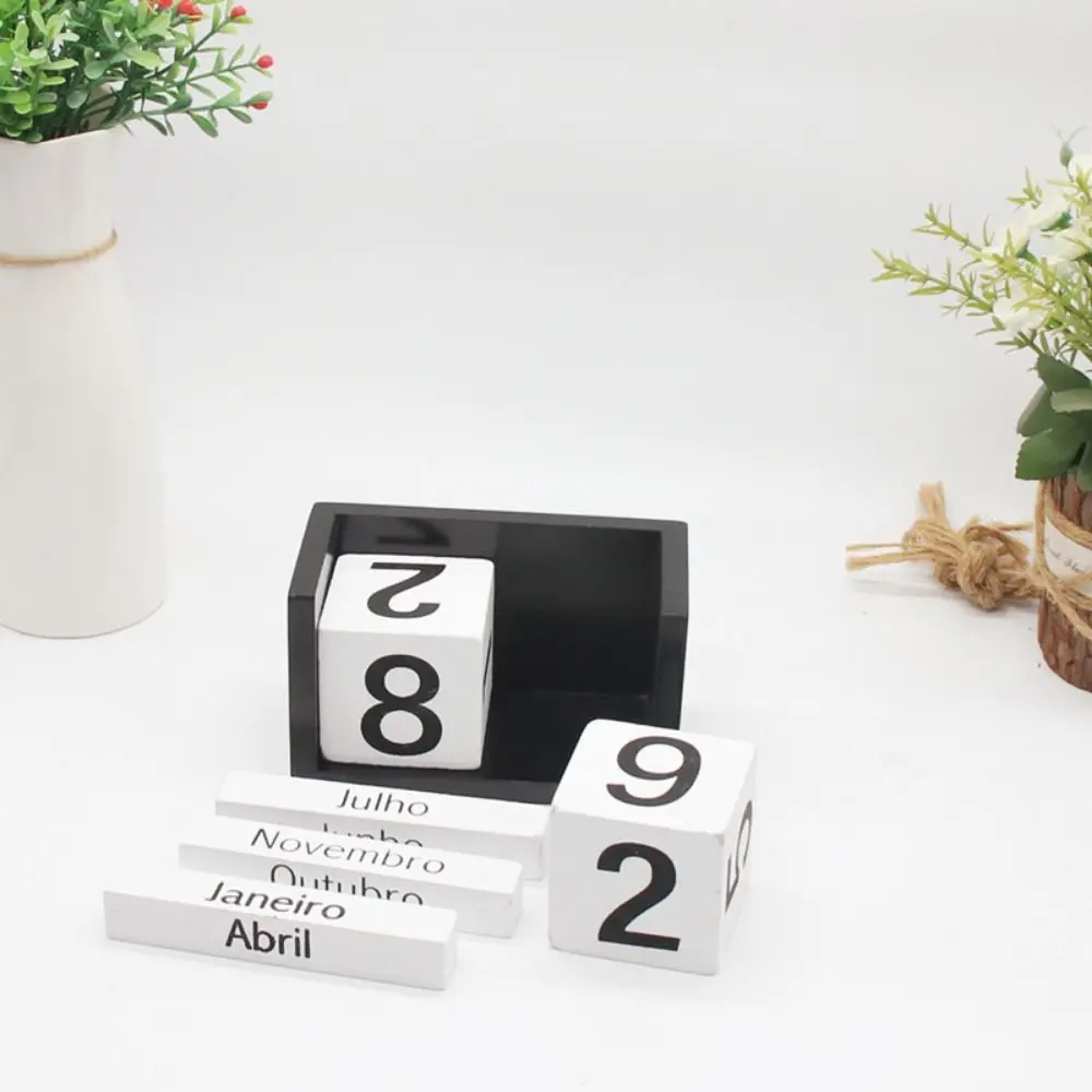 Minimalist Reusable Wooden Calendar Block Cute Small Desktop Removable Calendar Durable Perpetual Calendar Ornaments Tabletop