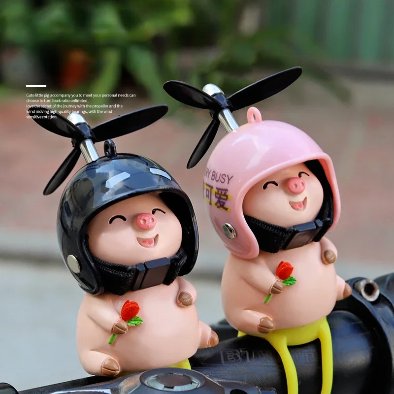 Little Pink Pig with Rose Helmet Propeller Bike Ornaments Electric Bike Motorcycle MTB Bicycle Decorations with Bandage