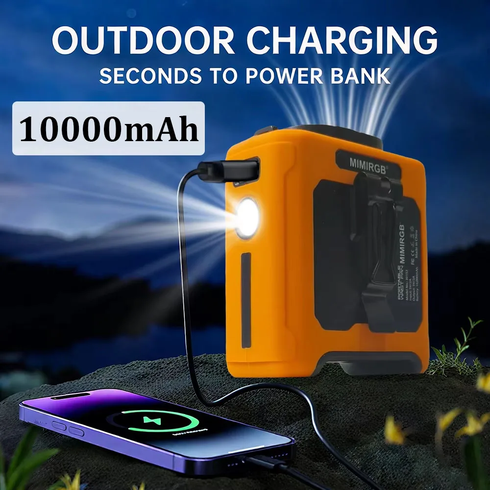 10000mAh Portable Waist Fan With Power Bank Neck Fan Hands Free with LED Flashlight 5 Speeds Mini Fan For Outdoor Activities