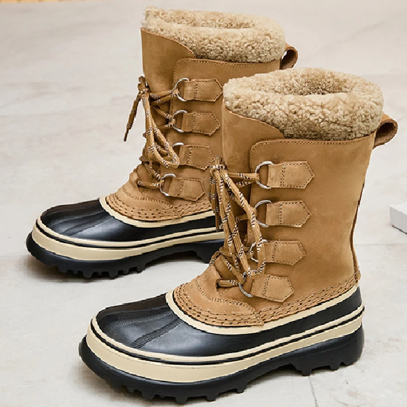 

Outdoor Mountaineer Ski Boots Unisex Warm Thicken Fleece Lining Comfort Waterproof Sports Casual Shoes High Top Lace Up Sneakers