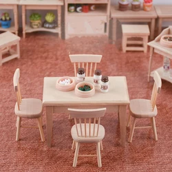 1/12 Miniature Dollhouse Furniture Wooden Dining Table And Chair Pretend Play Simulation Furniture Toys