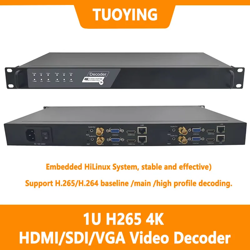 1u 4 Channel Ultra HD 4K Video Decoder for Cable and IPTV TV System IP to HDMI SDI CVBS VGA for Network Surveillance System