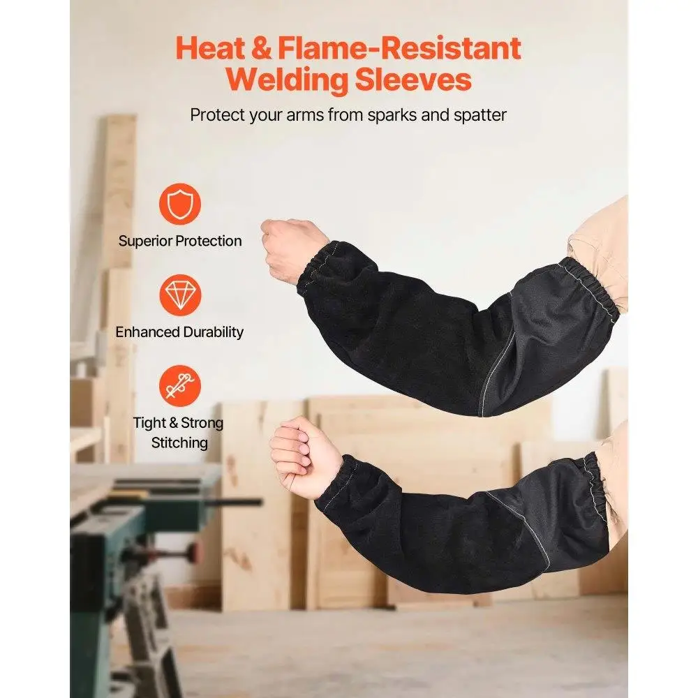 Mangas de soldagem resistentes a chamas, couro de vaca e algodão resistente ao fogo