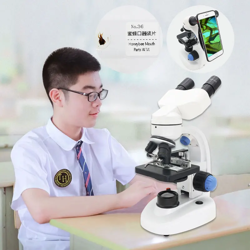 2000X Binocular Microscope LED Lighted Biological Microscope Educational Student Science Experiment with Smartphone Clip