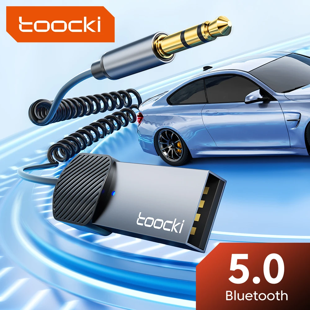 Toocki Aux Bluetooth Adapter USB to 3.5mm Bluetooth 5.0 Aux Hands-free mic audio jack for Car Wireless Audio Receiver Adapter