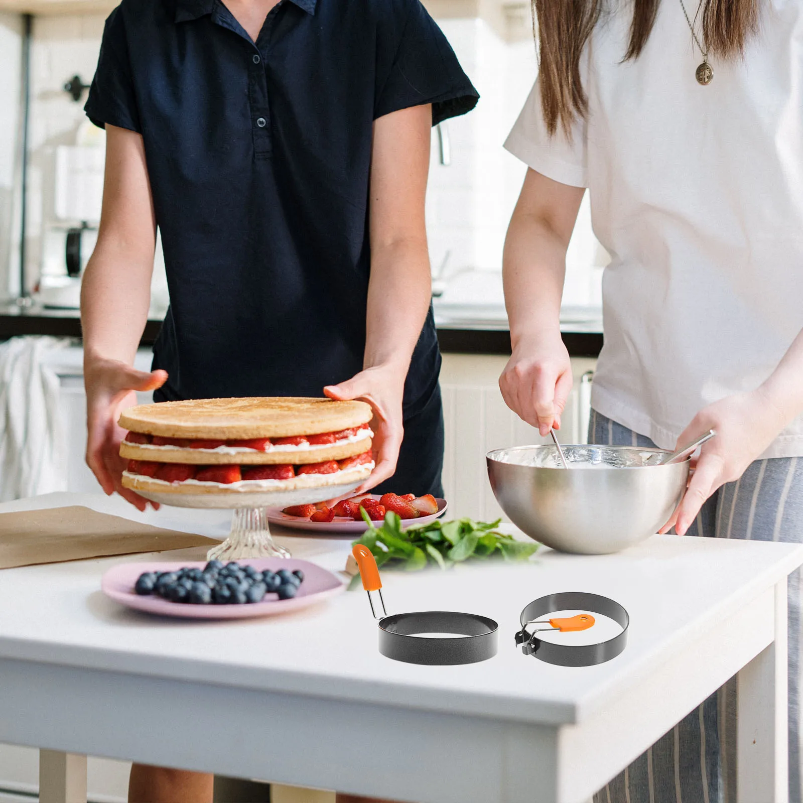 قالب فطيرة 2 قطعة حلقة بيضة مستديرة غير لاصقة لقلي عجة الطبخ اكسسوارات المطبخ ساندويتش الكعك مجموعة أدوات ذاتية الصنع #1