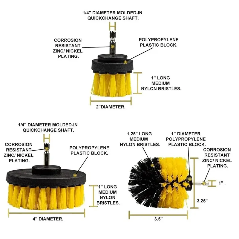 3Pcs/Set Electric Scrubber Brush Drill Brush Kit Plastic Round Cleaning For Carpet Glass Car Tires Nylon Brushes