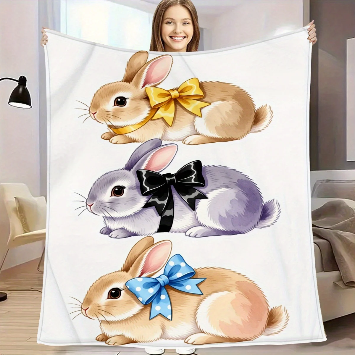 

1pc Cartoon Rabbit 2D Pattern Print Cute Blanket, Flannel Warm Soft Comfortable, Anniversary Birthday Holiday Gift, Ideal Gift