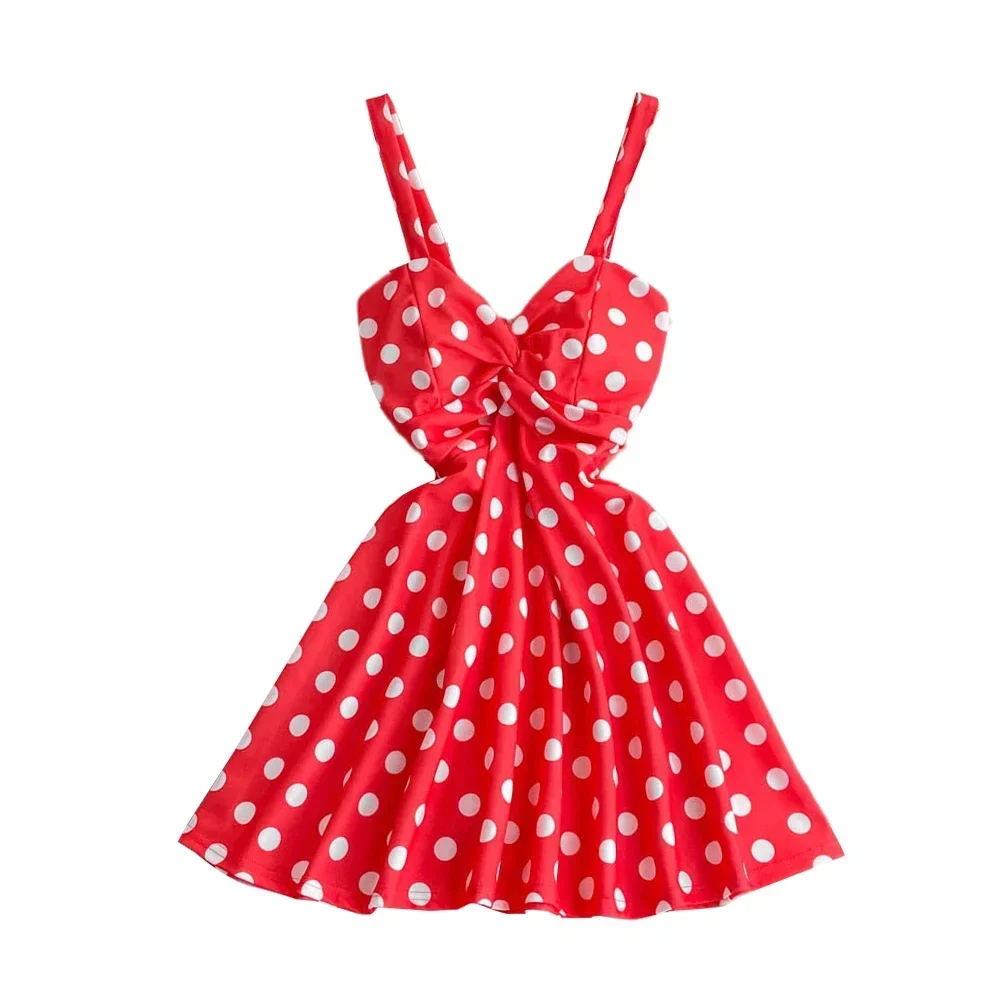 Gagarich kobiety ubierają lato koreański styl nowy Polka Dot pończoch moda dekolt w serek bez rękawów Backless linia A seksowna Vestidos
