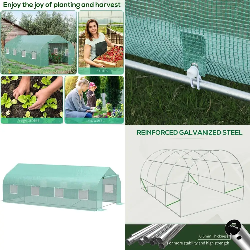 

Уличная теплица-туннель 20' x 10' x 7' с подъемными окнами, дверью на молнии, покрытием из полиэтилена, прочным стальным каркасом, G