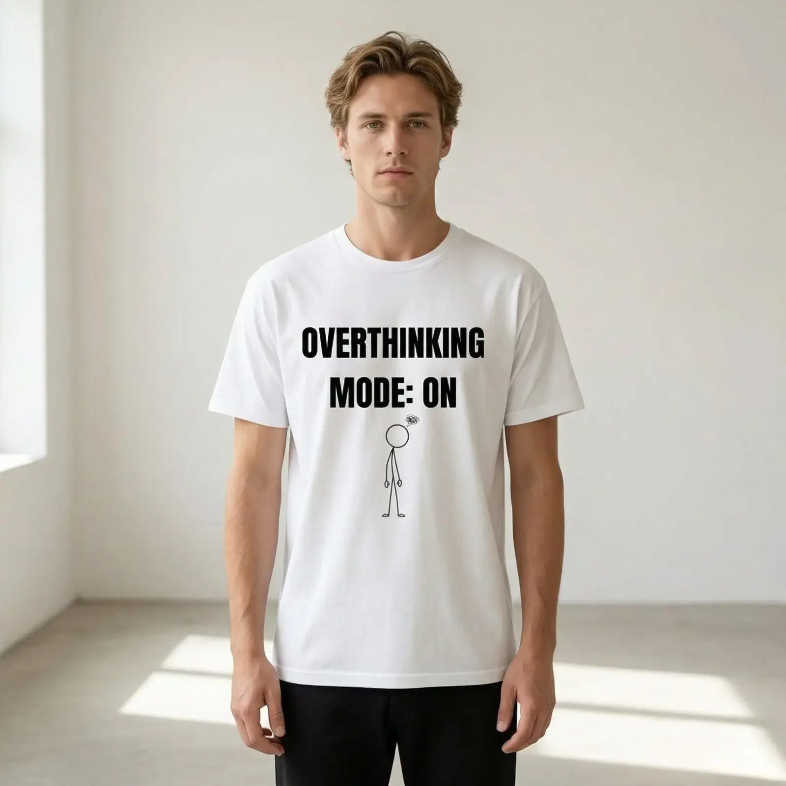 Overthinking Mode On Funny Introvert T Shirt Minimalist Anxiety Humorous Overthinker Casual  vintage Washed