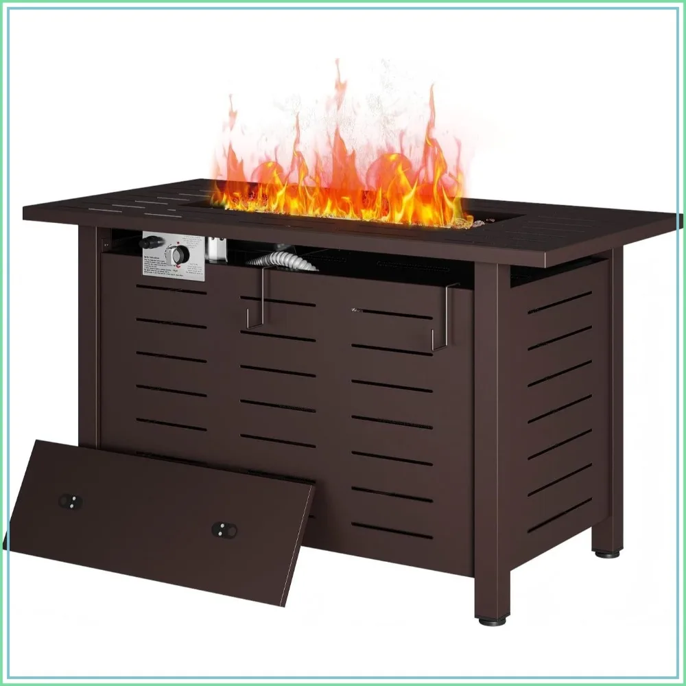 41 in Propane Fire Pit Table 50,000 BTU Outdoor Gas Firepit with Lid Lava Rocks Brown