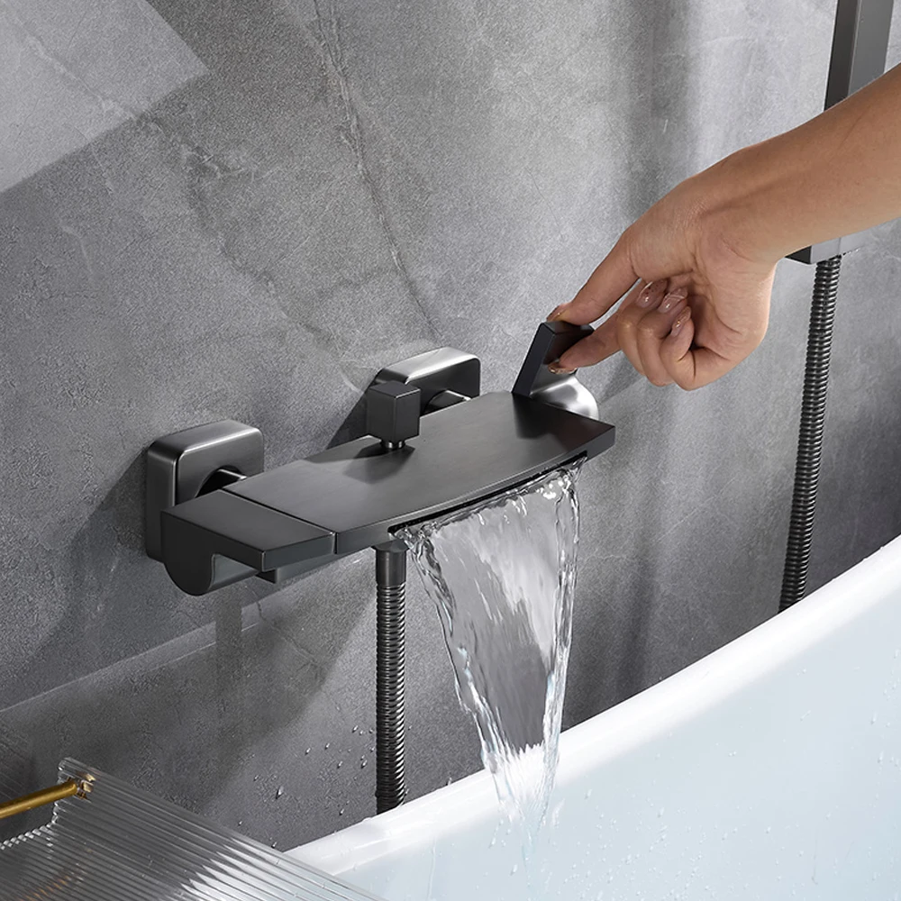

Luxury Solid Brass Bathtub Shower Faucet Wall Mounted Single and Dual Function Bathroom Bath Tub Hot Cold Mixer Waterfall Taps